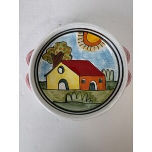 Nino Parrucca‎ Pottery Made In Italy House And Sun Plate Signed Vintage